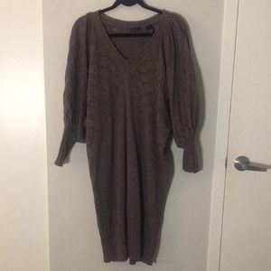 Oversized sweater dress, grey/purple, balloon long sleeves, vneck